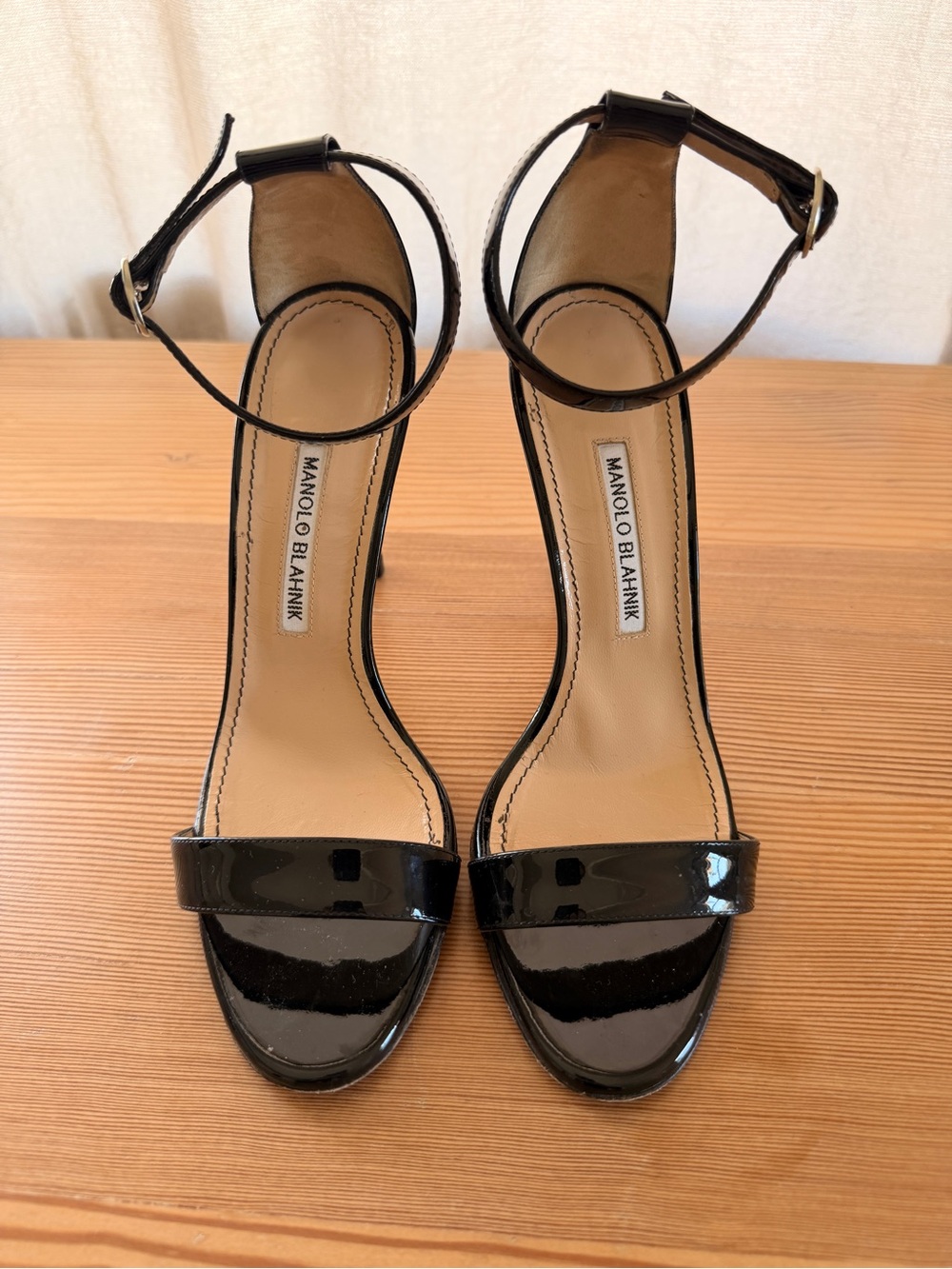 Manolo Blahnik Black Patent Leather Ankle-Strap Heels